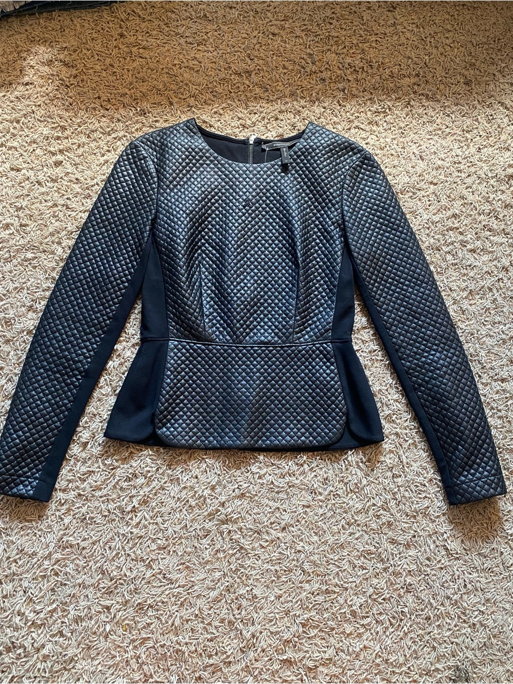 Quilted Peplum shirt in Black - Women's Long Sleeve shirt/ XS